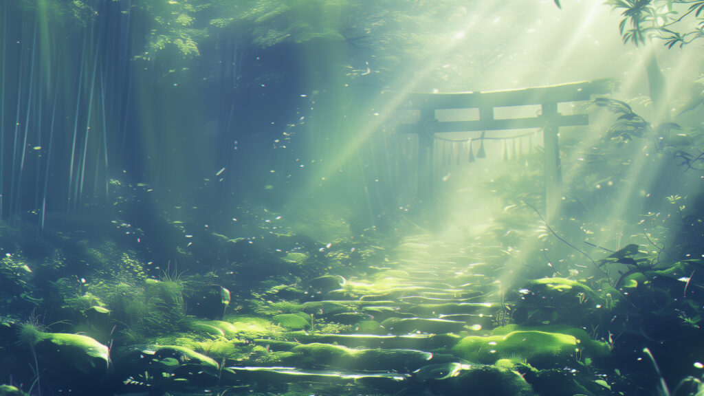 挿絵６
鳥居　朝の光　神々しい
===