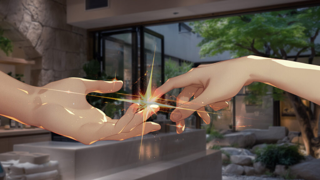 Illustration 5: Misaki and Takano, fingertips touching