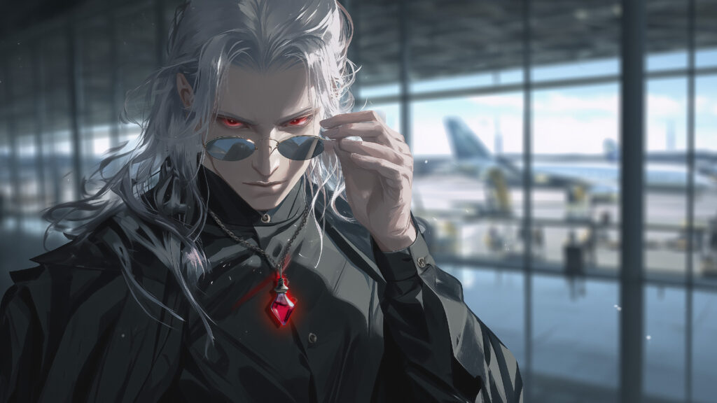 Illustration 7: Takano with sunglasses, eyes glowing red