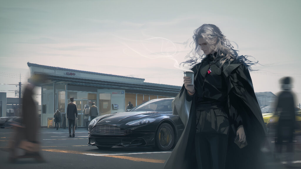 Illustration 5: Takano with coffee at a service area