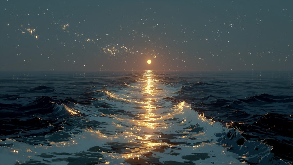 Illustration 7: Moonlit waves on the sea