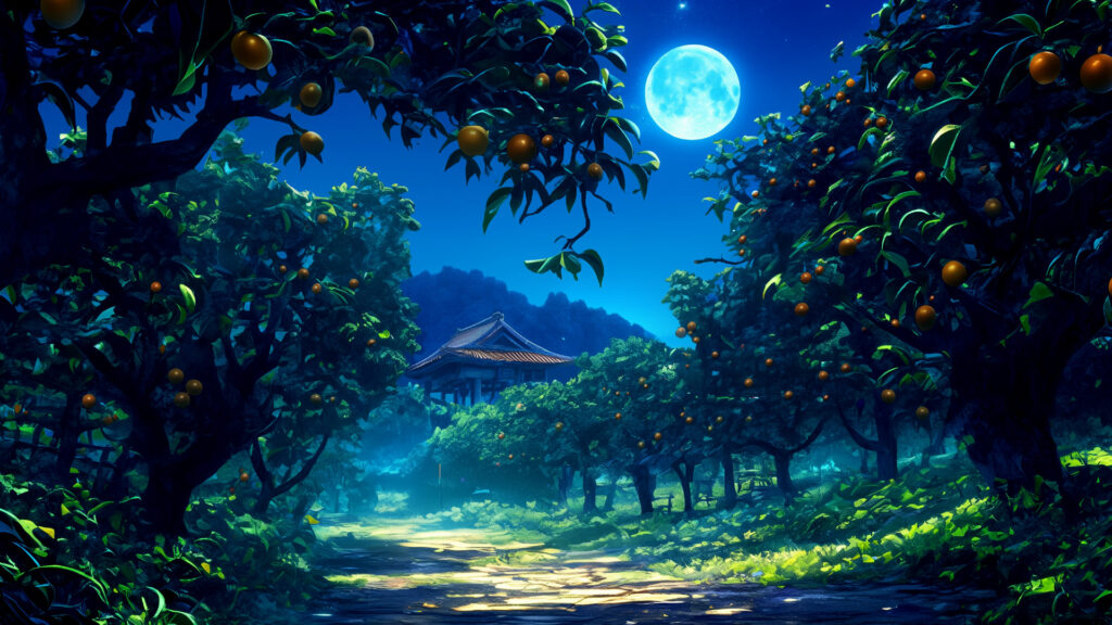 挿絵6
ビワ農園と満月
===