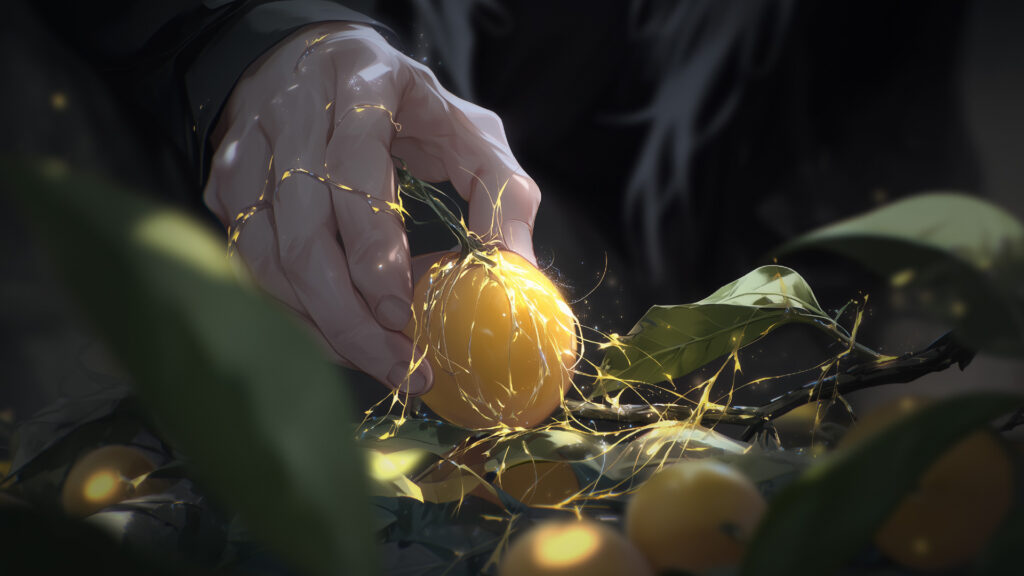 挿絵３
高埜木魂の手元　ビワの実からショック
===