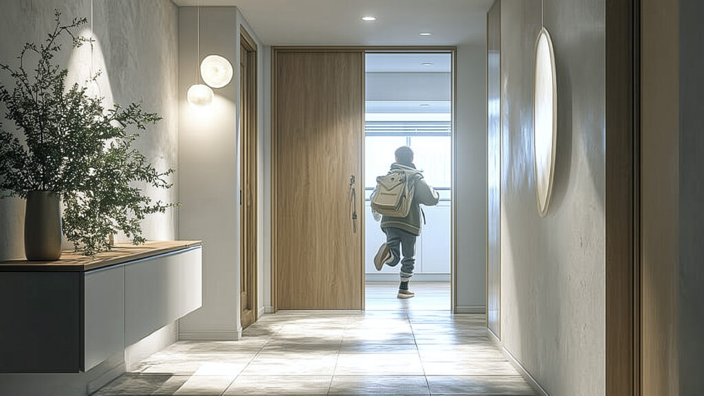 [Illustration 5: Kentaro running out the front door]