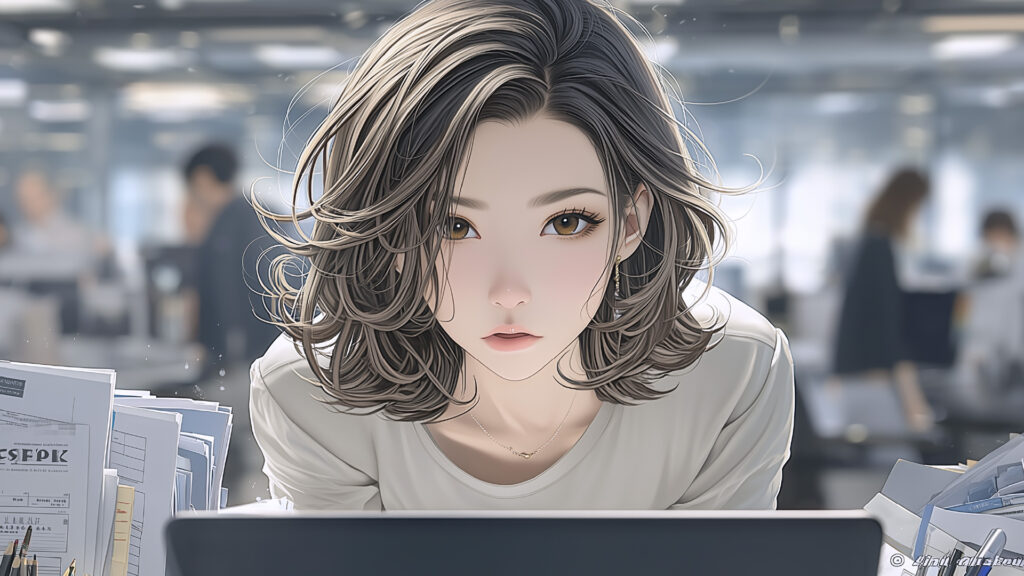 [Illustration 9: Naomi at her desk, whispering “I have no choice but to fight” as she opens her laptop]