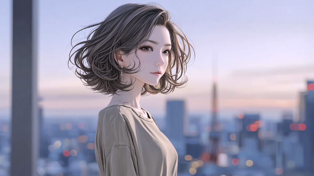 [Illustration 8: Naomi at dawn on the terrace, set with resolve]