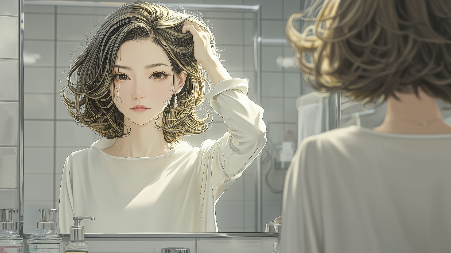 挿絵4
会社のサニタリールームでの奈緒美
===