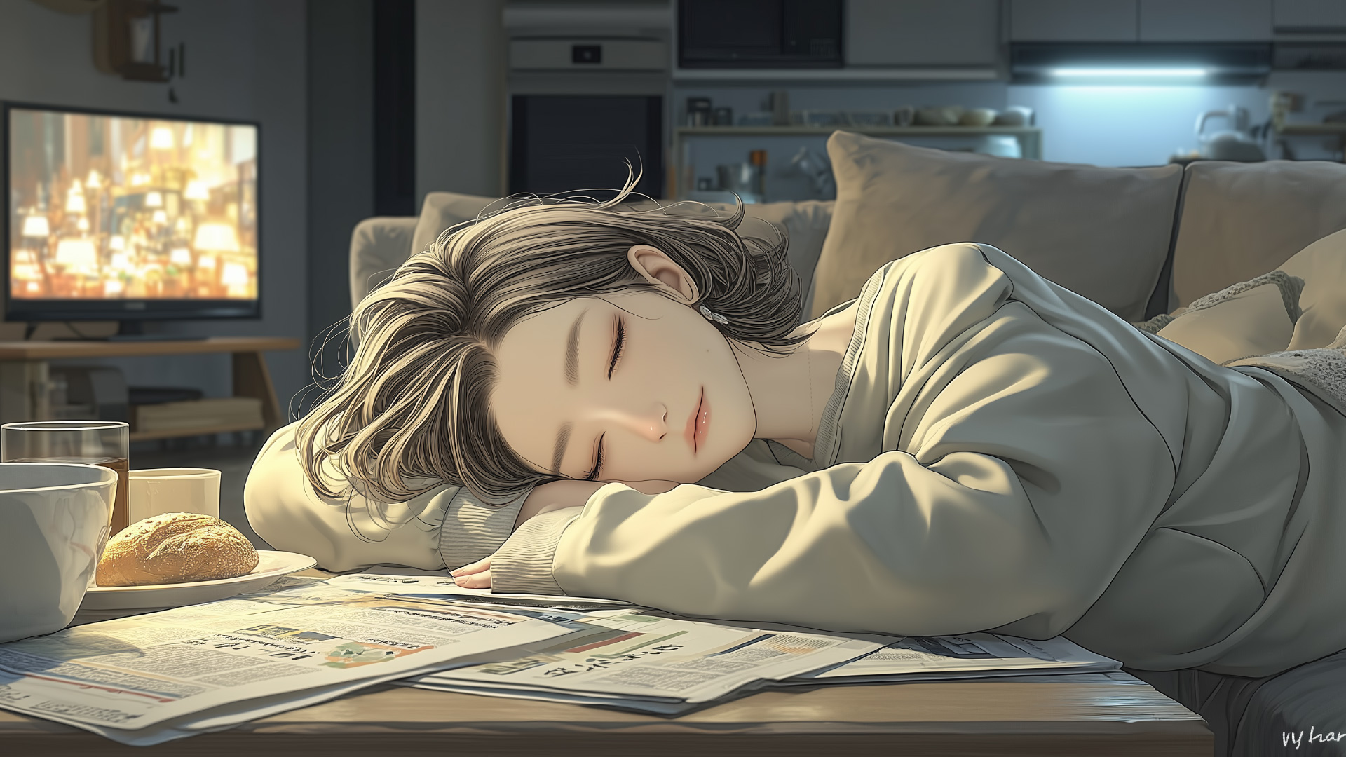 挿絵2
奈緒美、ソファで寝てしまう
===