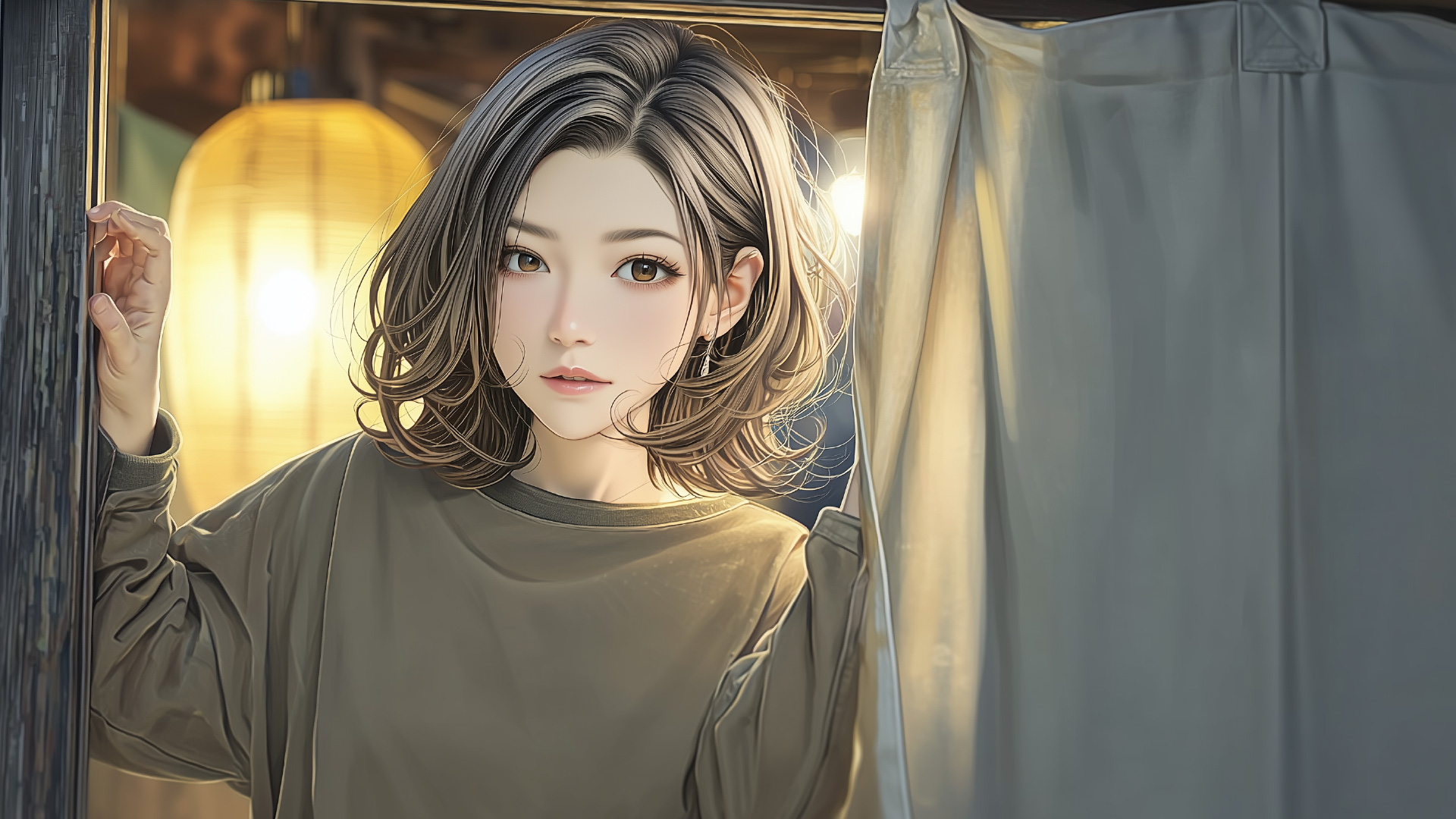 挿絵7
暖簾を上げる奈緒美
===