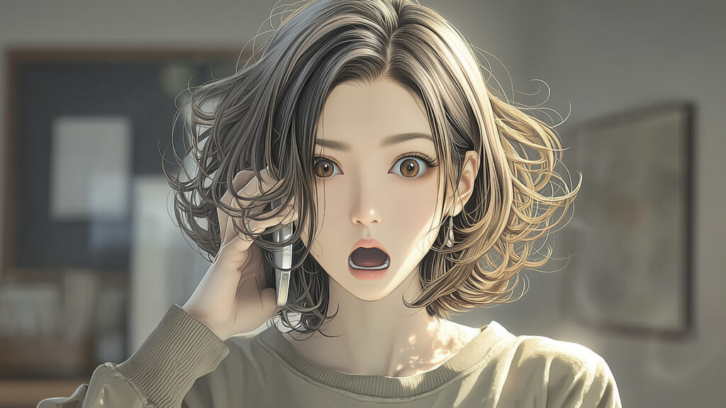 [Illustration 1: Naomi shocked as she takes Yusuke’s late-night call]