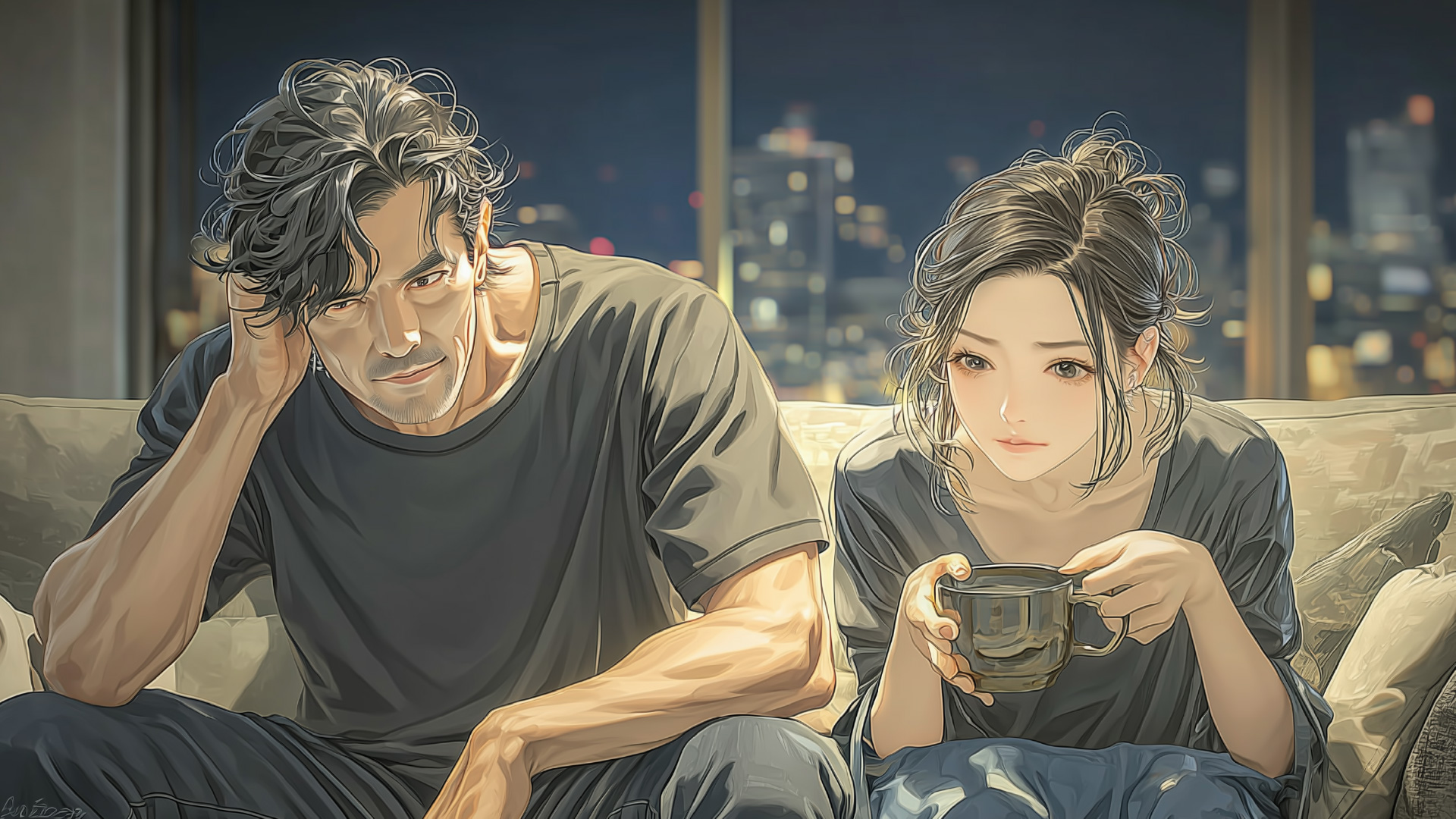 挿絵7
健一と奈緒美。ソファでの会話
===