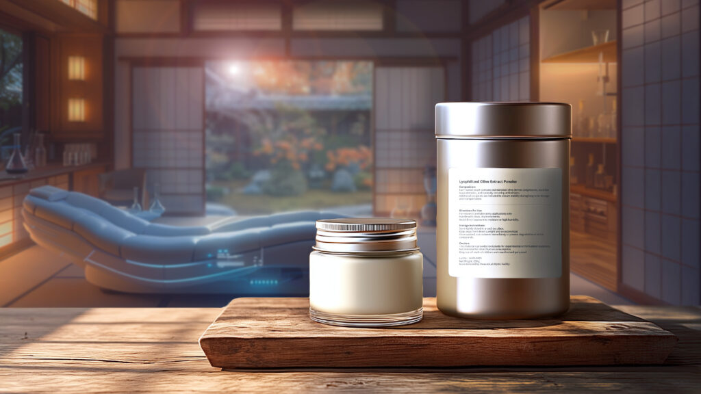 [Illustration 7: An aluminum container and cream jar in the Shisui treatment room]