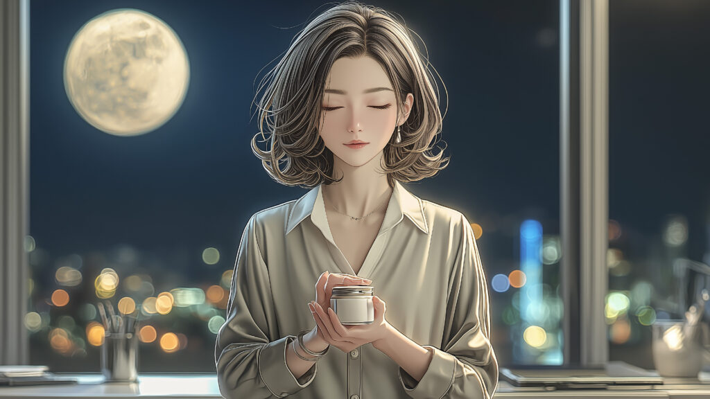 [Illustration 9: Naomi holding the cream—gratitude and resolve]