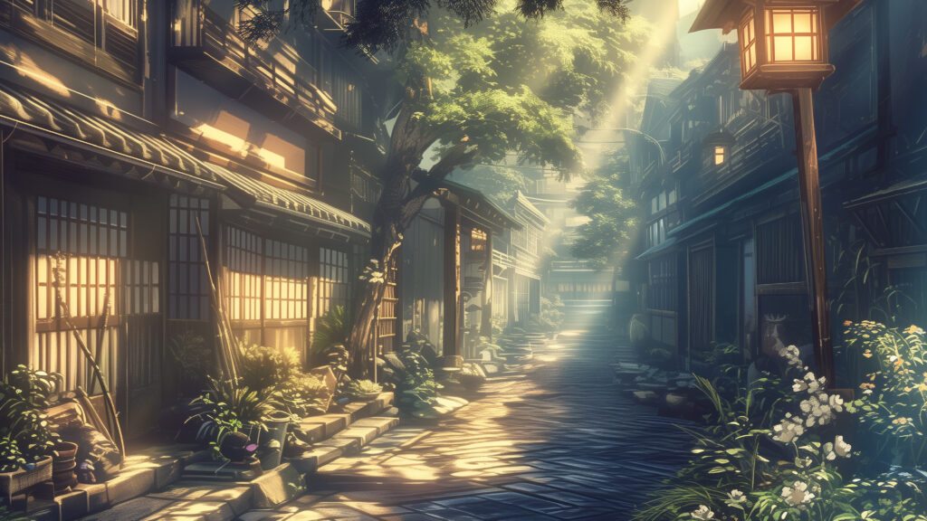 京都の街外れ。静かに木造の古い家並みに、日差しがさしている。