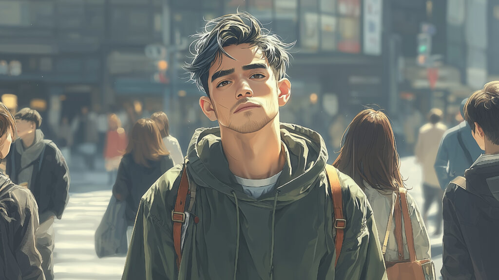 京都の街並みを歩き出すガビ。